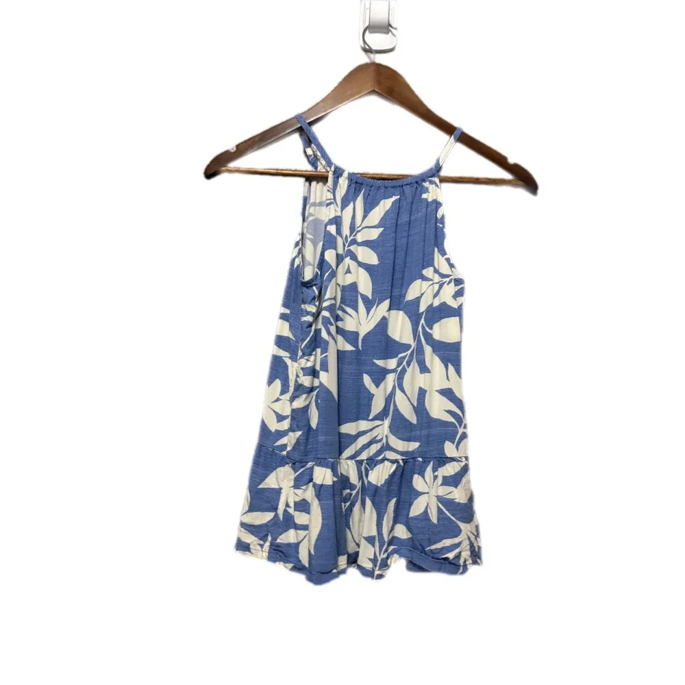 Old Navy Tank Top Girls XL 14‎ Excellent Tropical Leaf Ruffle Peplum Camisole
